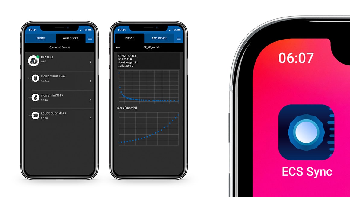 Representation of the iOS app accompanying the Handheld camera control unit ARRI Hi-5.
